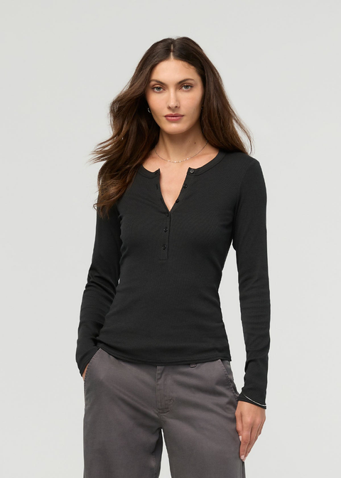 Ribbed Pima Long Sleeve Henley