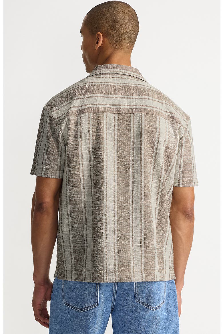 Short Sleeve Textured Jacquard Camp Collar Shirt - Set Top, Alternate, color, Toasted Rye Stripe