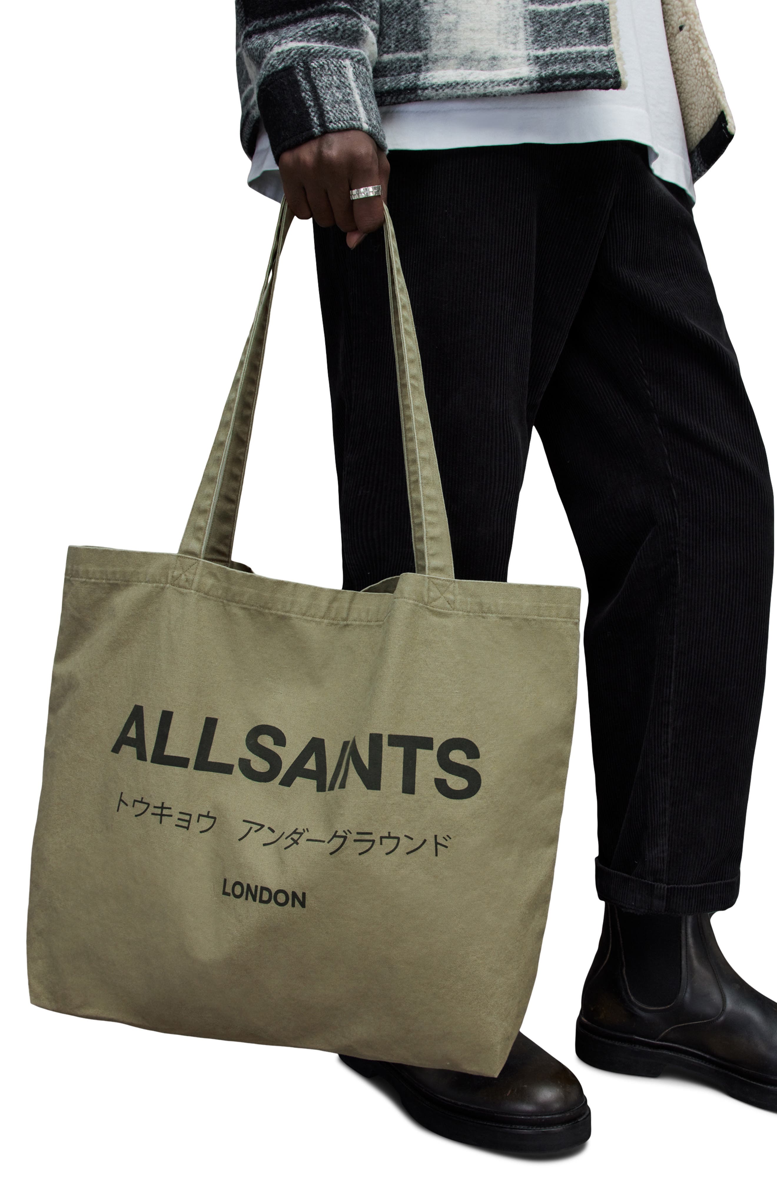 AllSaints Underground Tote, Alternate, color, Nori Green/ Black