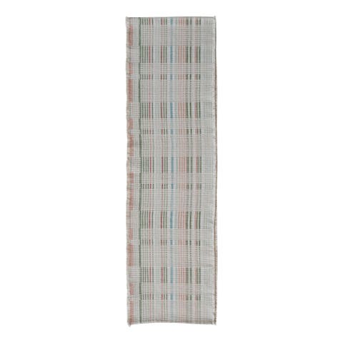 Woven Cotton Table Runner with Fringe, Multicolor Plaid