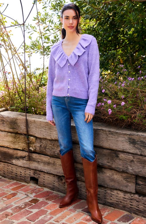 Karen Kane Ruffle V-neck Cardigan In Purple