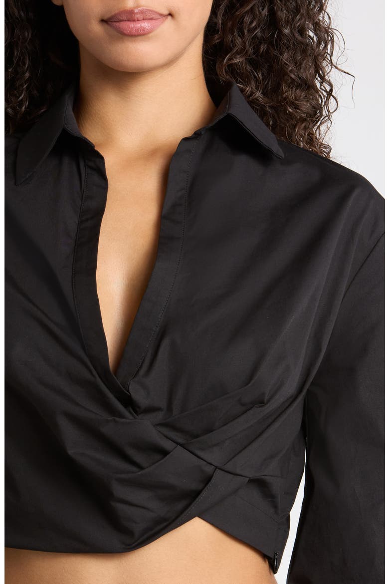 Ivara Drape Waist Long Sleeve Stretch Cotton Top, Alternate, color, BLACK