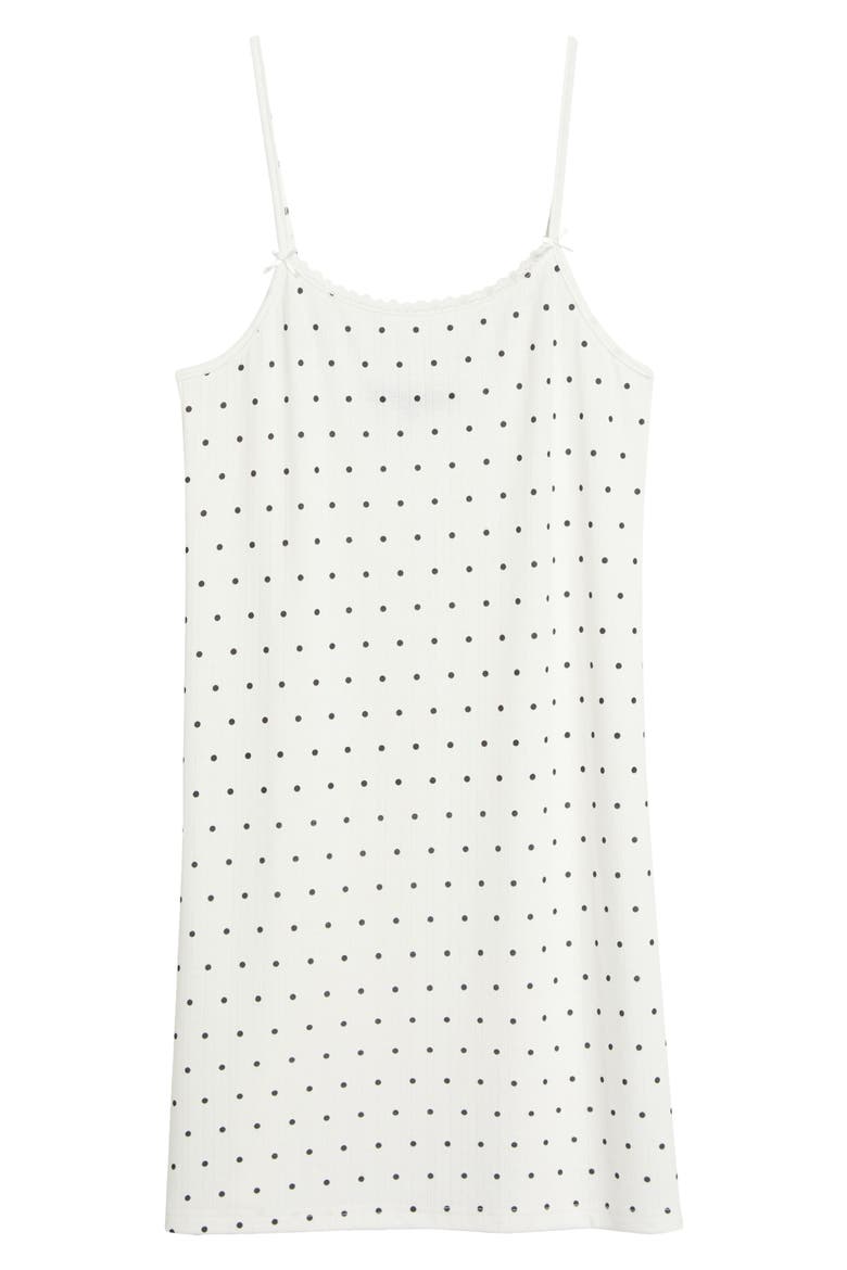 Print Pointelle Knit Chemise, Alternate, color, WHITE/ BLACK DOT
