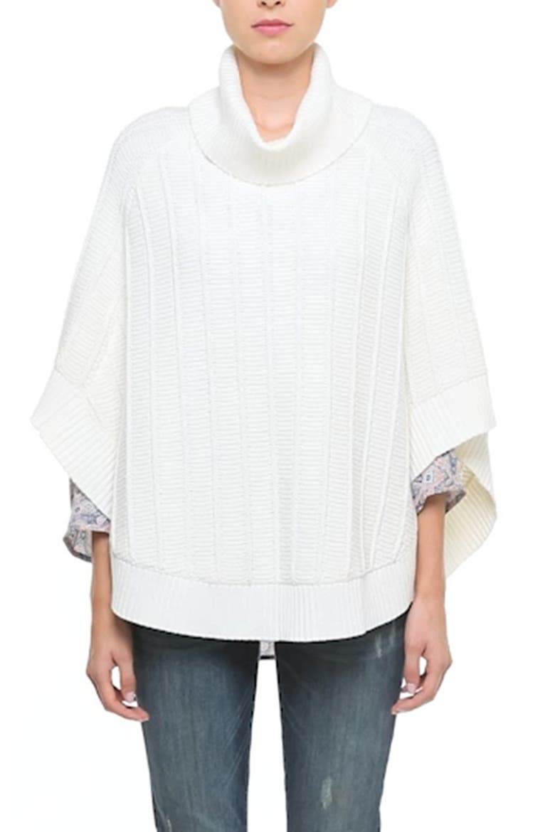 Rib Knit Turtleneck Poncho, Alternate, color, NEW IVORY