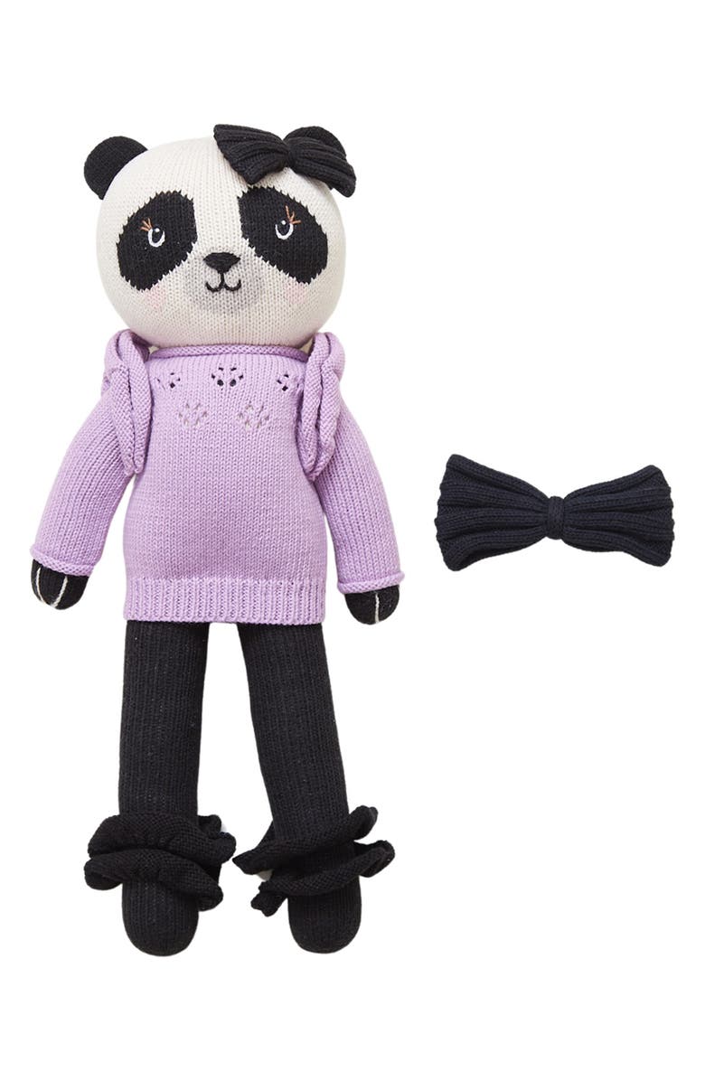 reD & oLive Lavender Panda Stuffed Animal & Hair Bow Set, Main, color, Black