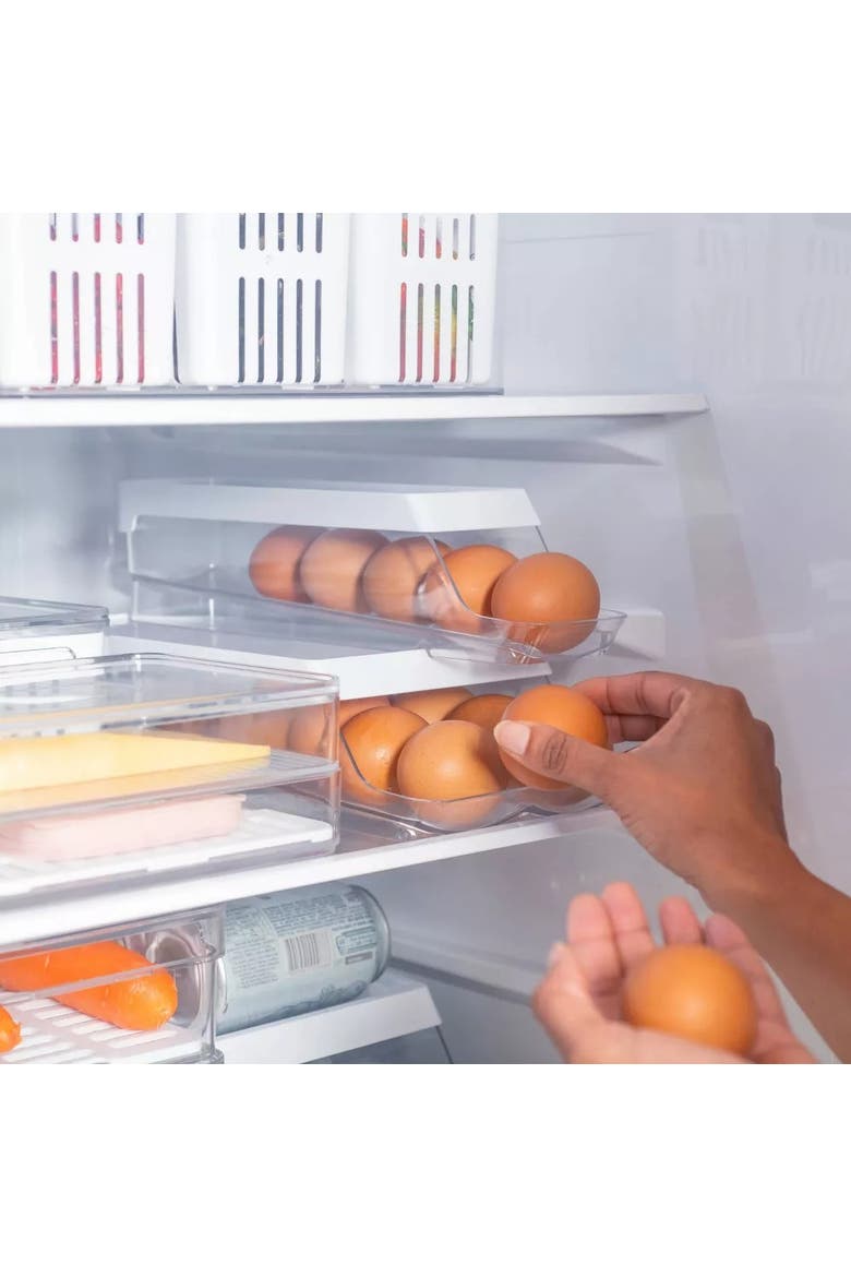 Rolling Clear Stackable Egg Holder Organizer 2-Piece Set, Alternate, color, Clear/White