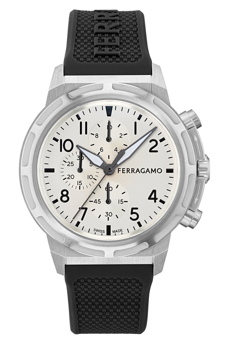 Sport Chronograph Silicone Strap Watch, 44mm, Main, color, STAINLESS STEEL