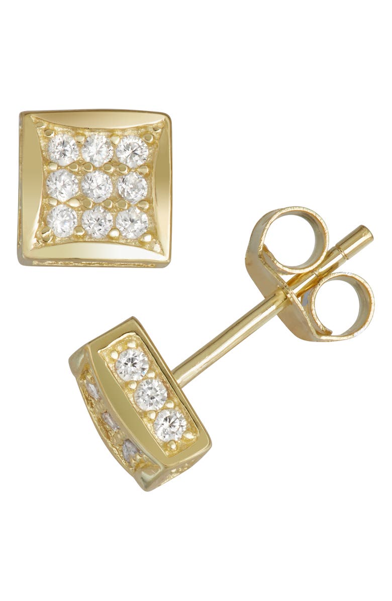 FZN 14K Gold Plated Silver Pavé CZ Square Stud Earrings, Main, color, Yellow