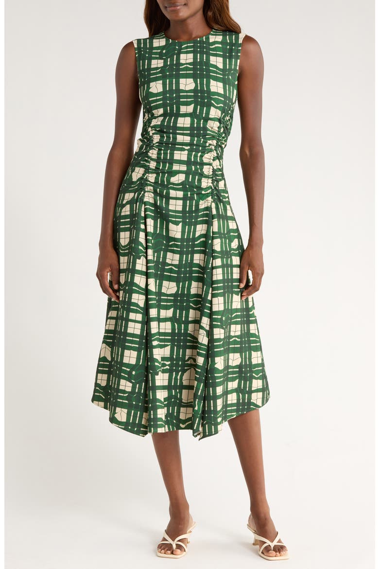 Check Ruched Sleeveless Midi Dress, Main, color, CHECKERED WAVE