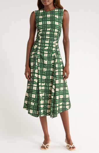 Stine Goya Check Ruched Sleeveless Midi Dress