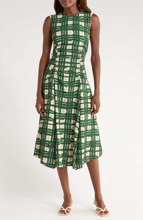 Stine Goya Check Ruched Sleeveless Midi Dress