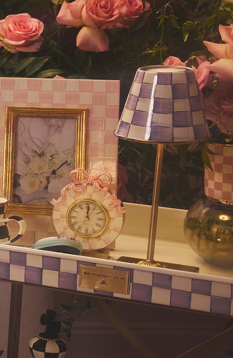 MACKENZIE CHILDS Violet Check LED Rechargeable Cafe Table Lamp, Alternate, color, Violet