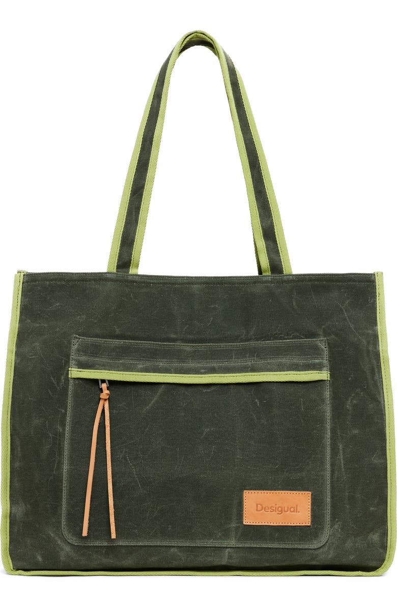 Desigual Canvas Shopping Bag, Main, color, Khaki