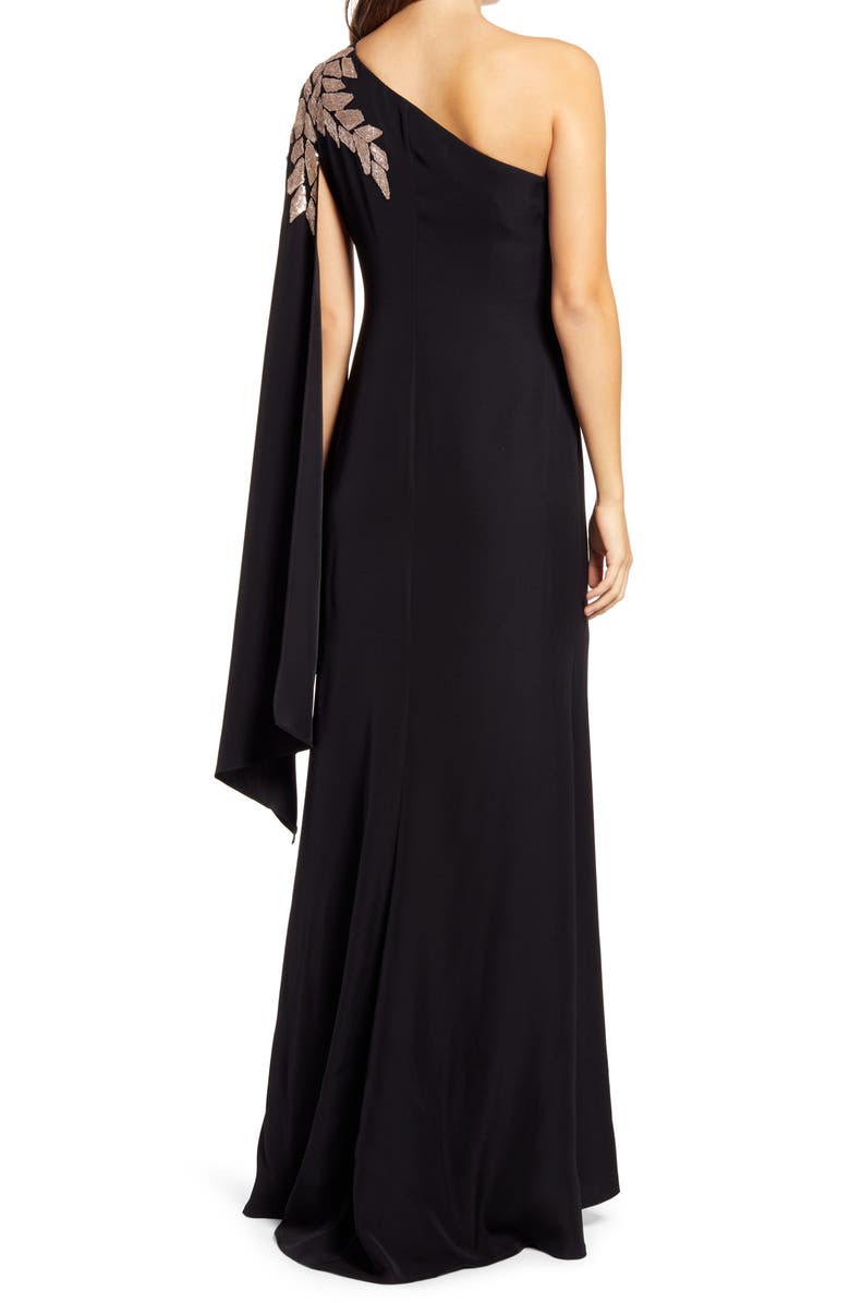 Tadashi Shoji One-Shoulder Cape Sleeve Crepe Gown, Alternate, color,