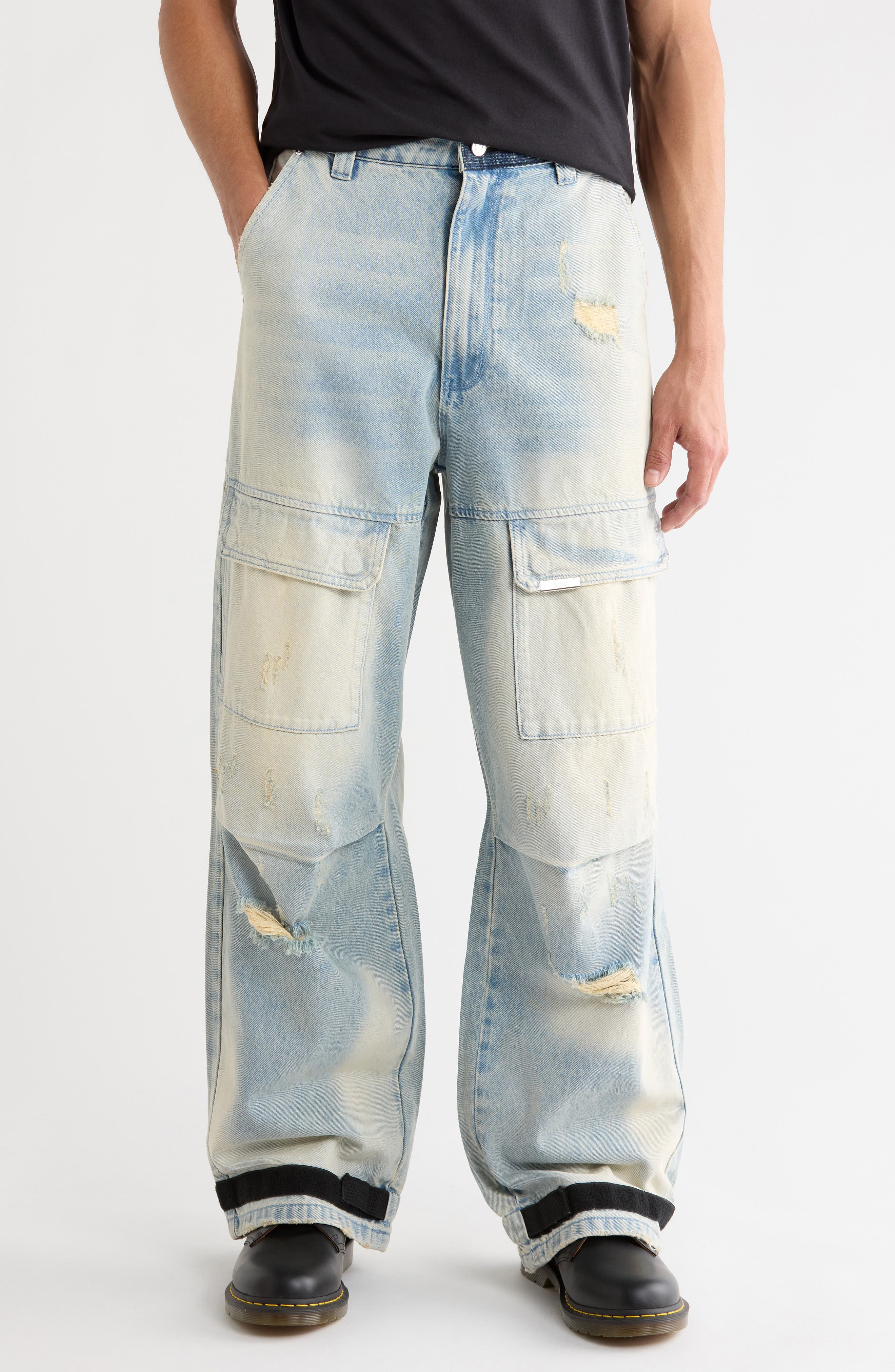 RtA Wylie Distressed Relaxed Leg Cargo Jeans