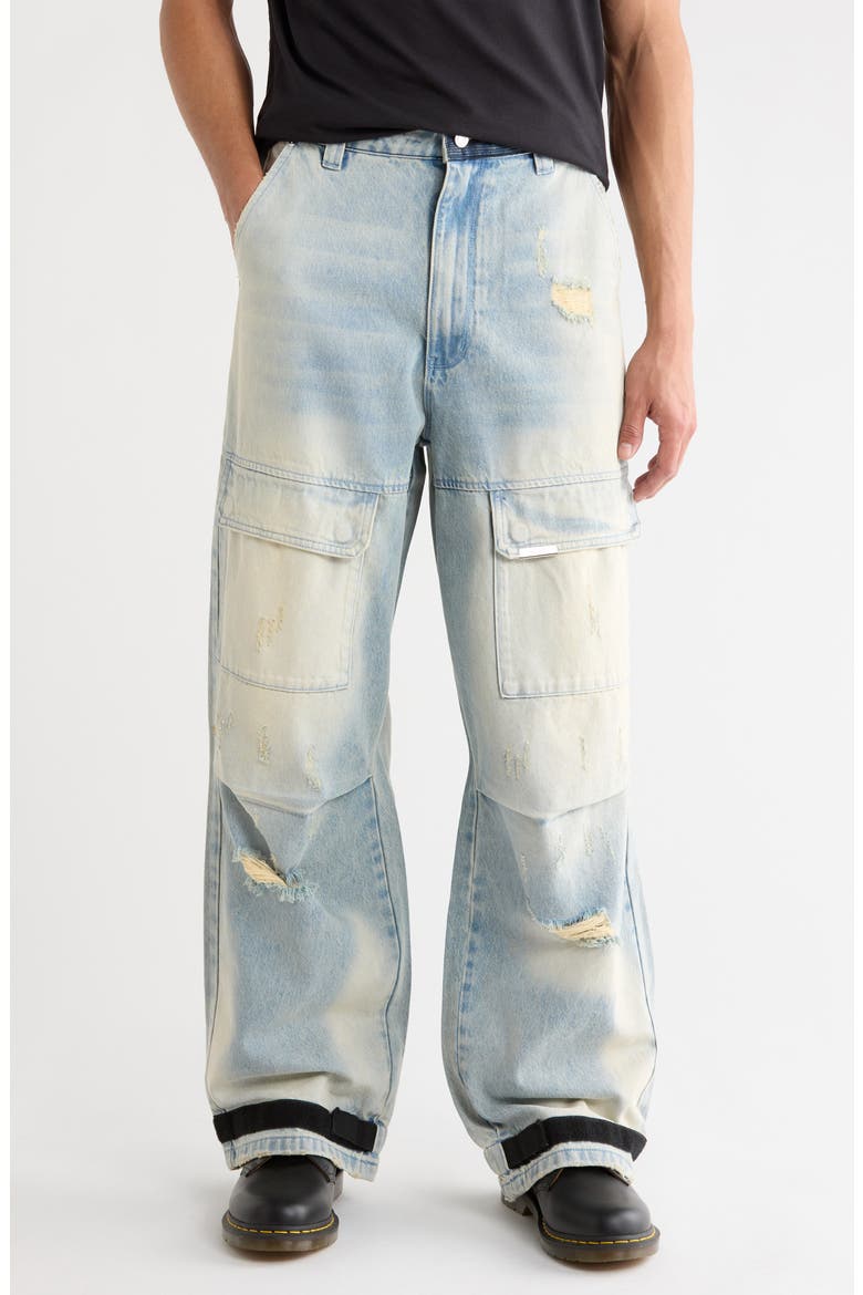 Wylie Distressed Relaxed Leg Cargo Jeans, Main, color, BLUE CLOUDS