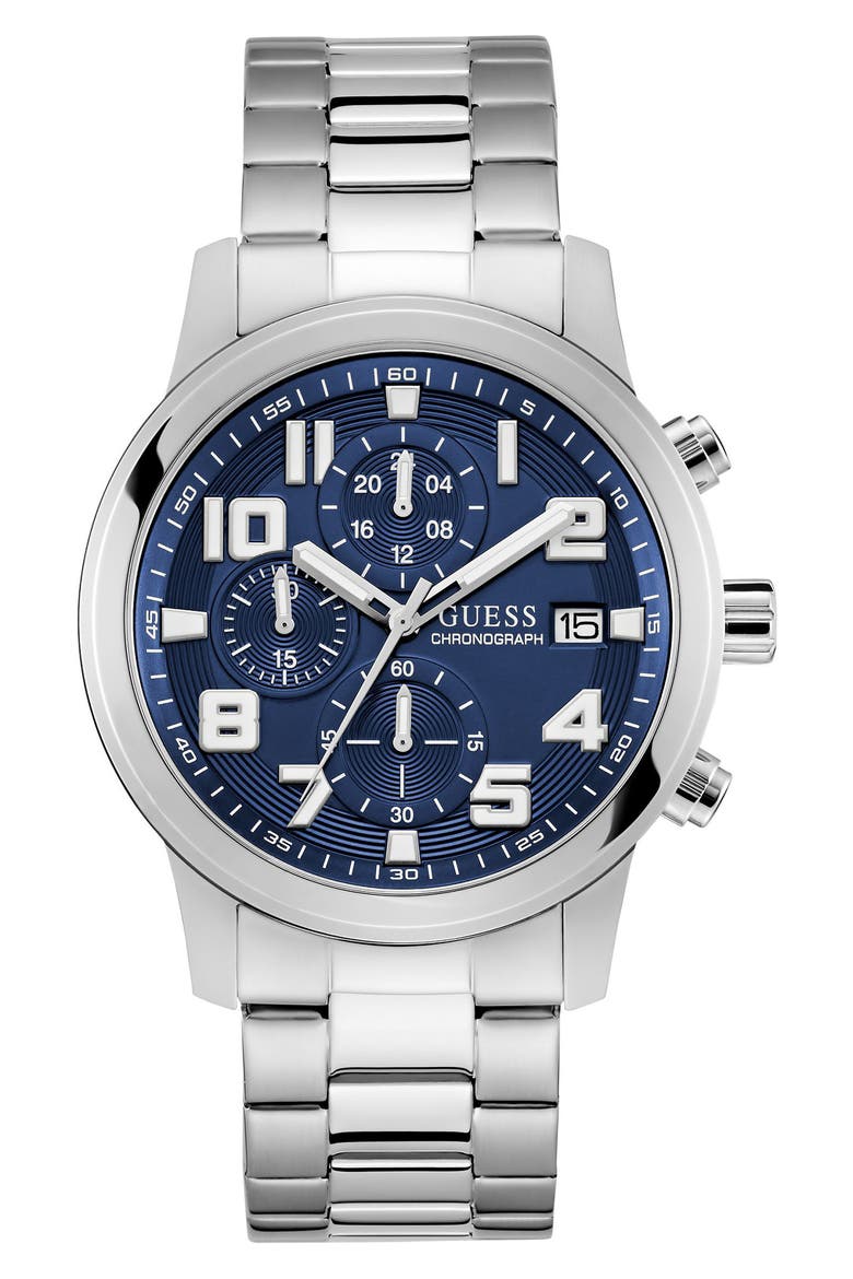 Atticus Silvertone Chronograph Bracelet Watch, 44mm, Main, color, SILVER
