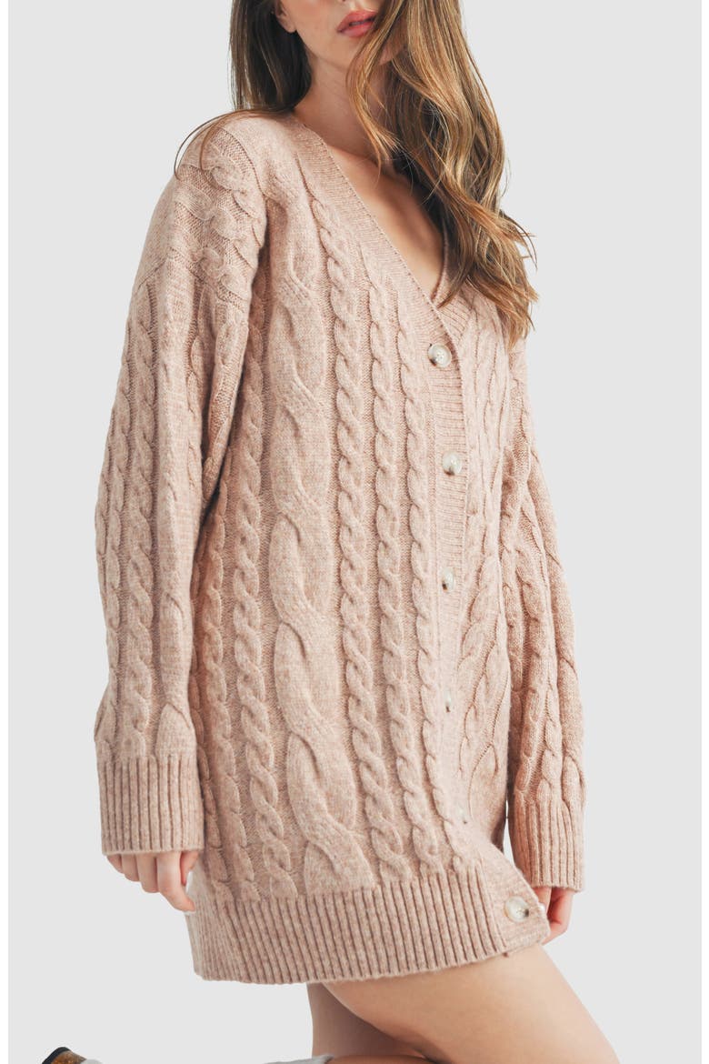Cable Knit Cardigan Sweater Dress, Alternate, color, TWO-TONE MAUVE