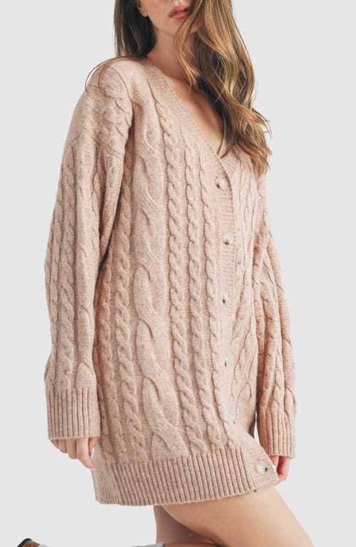 Lush Cable Knit Cardigan Sweater Dress In Brown