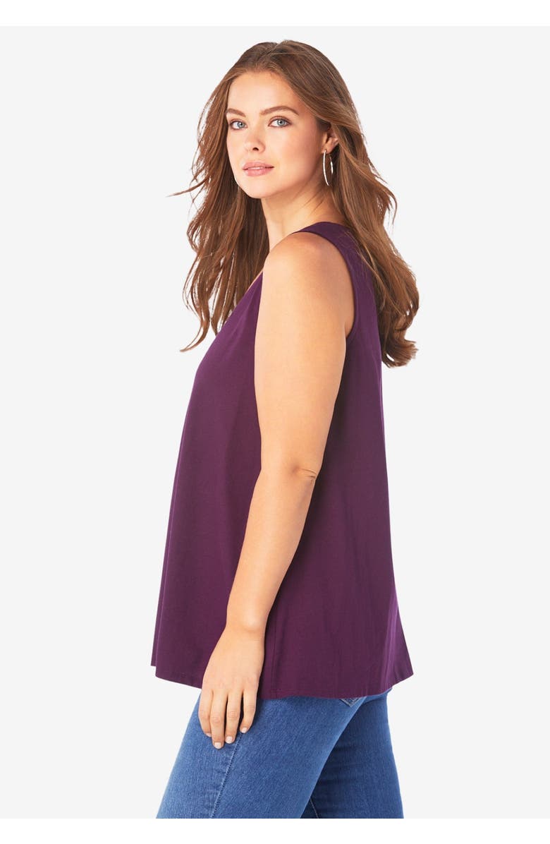 Roaman's Plus Size Cotton Ultimate Swing Tank Top, Alternate, color, Black Buttercup Floral