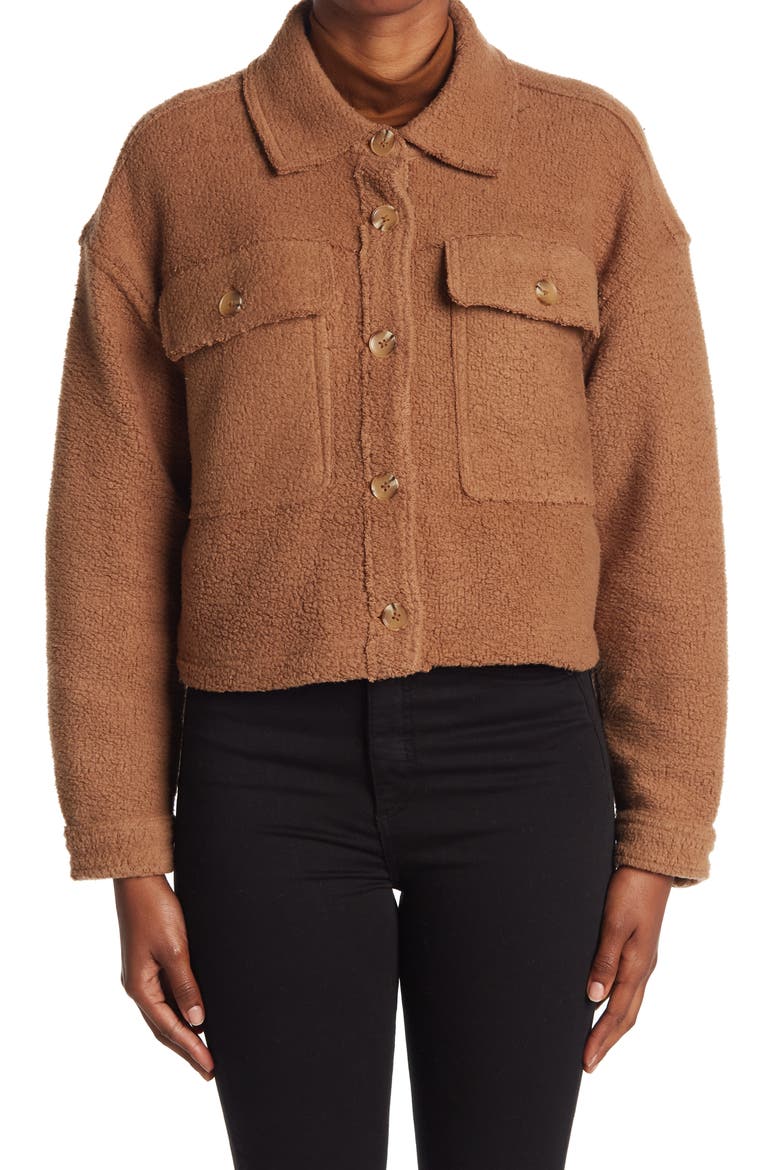 Fleece Crop Trucker Jacket, Alternate, color, COFFEE MILK