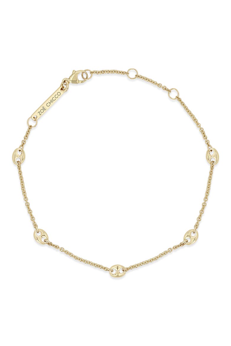 14K Gold 5-Station Puffed Mariner Link Bracelet, Main, color, 14K YELLOW GOLD