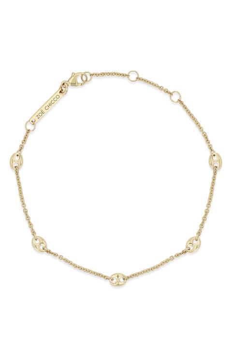 14K Gold 5-Station Puffed Mariner Link Bracelet