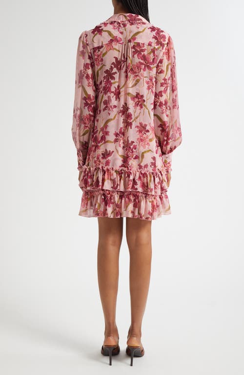 Cinq À Sept Lupetto Trailing Hibiscus Long Sleeve Mini Shirtdress In Pink