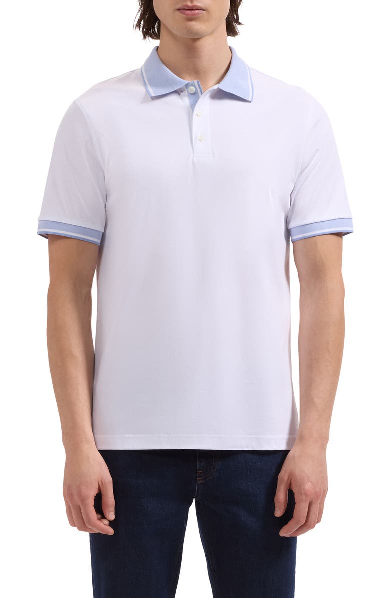 Bugatchi Tipped Pima Cotton Piqué Polo, Main, color, White