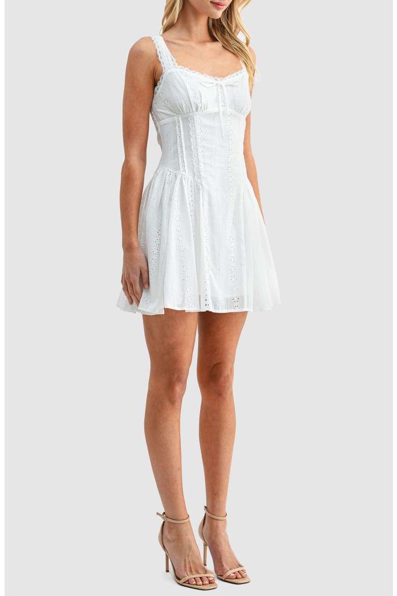 Lace Detail Cotton Eyelet Fit & Flare Minidress, Alternate, color, WHITE