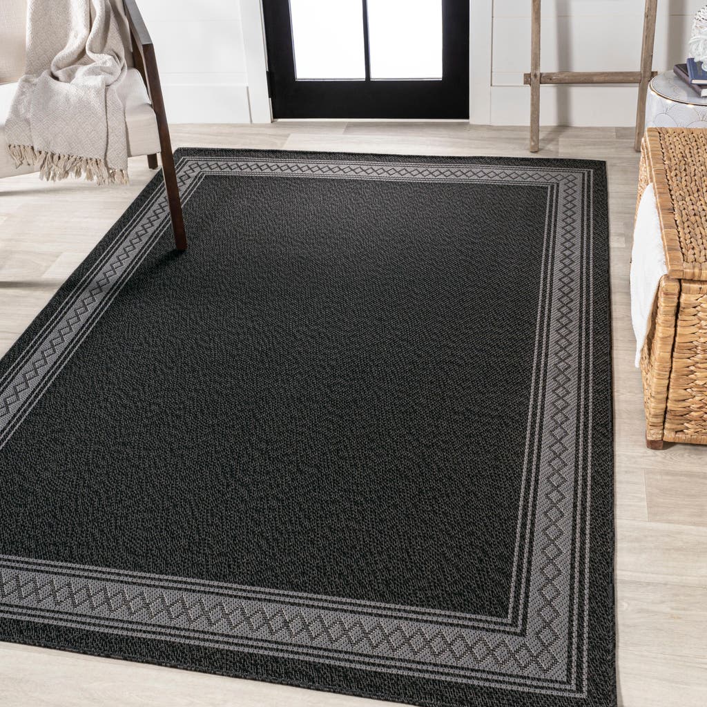 Jonathan Y Lucia Classic Diamond Border Indoor/outdoor Area Rug In Black/gray