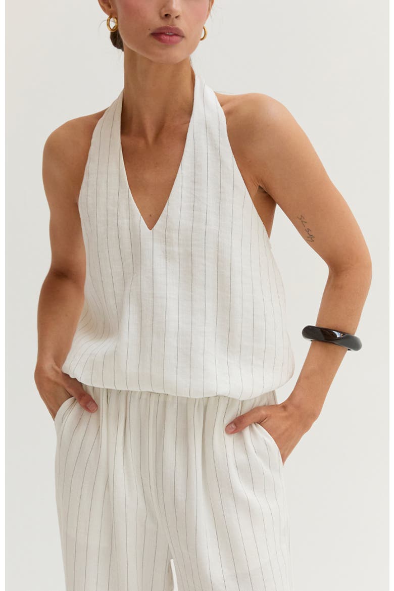 Pinstripe Halter Linen Blend Jumpsuit, Alternate, color, White
