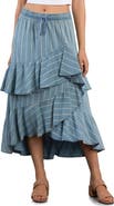 Wash Lab Denim Moonlit Ruffle Midi Skirt