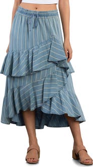 Wash Lab Denim Moonlit Ruffle Midi Skirt