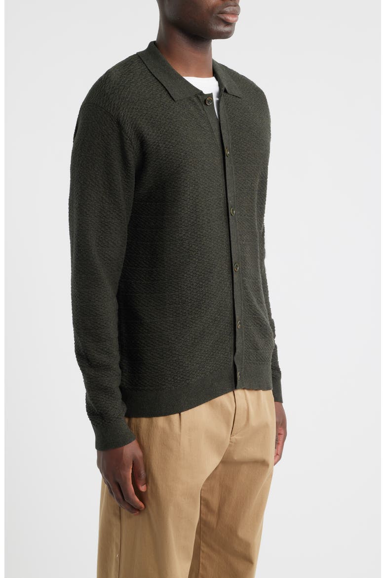Navi 6499 Ribbed Cotton Full Button Cardigan, Alternate, color, DARK ARMY