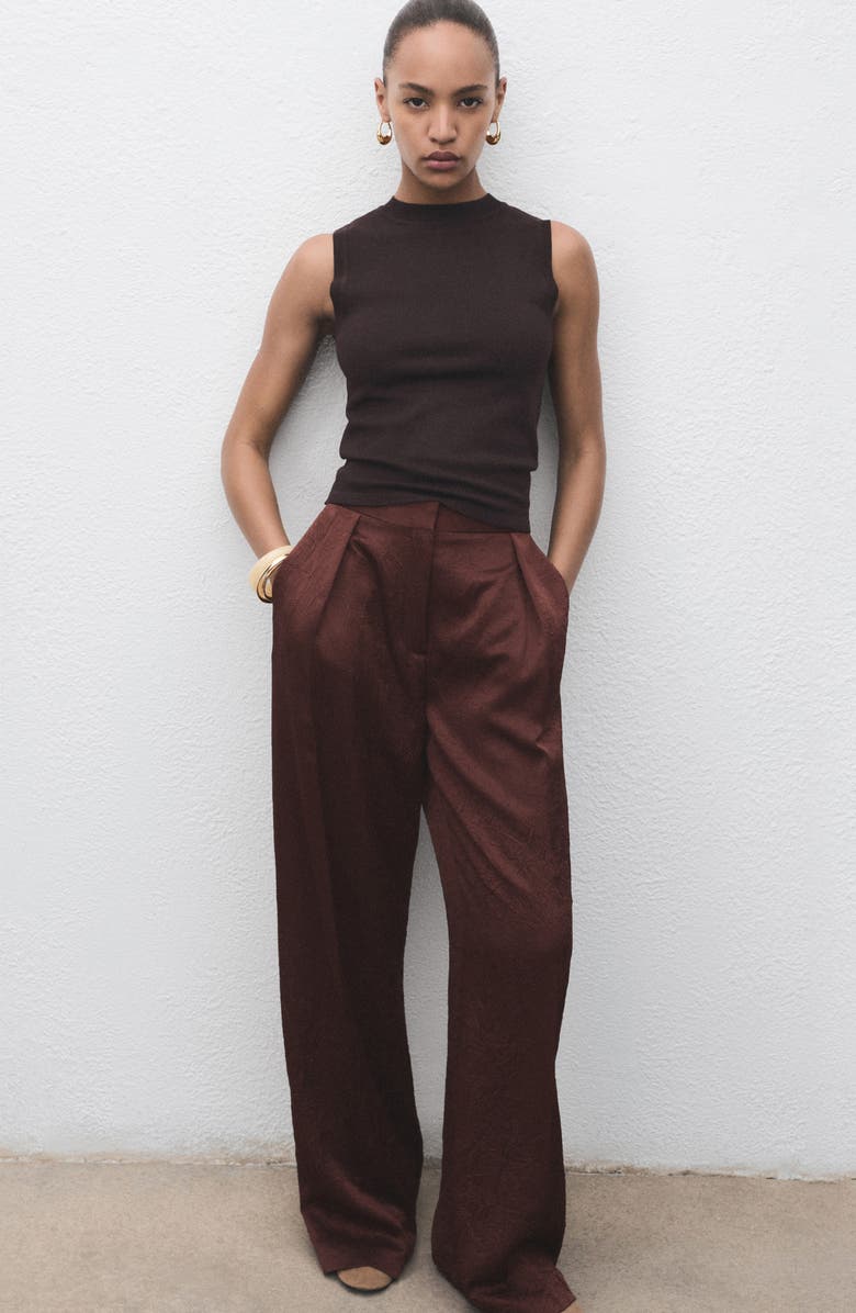 MANGO Crinkled Effect Straight Leg Pants, Alternate, color, Chocolate