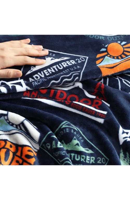 Eddie Bauer Stamps Logo Plush Throw Blanket In Dark Blue