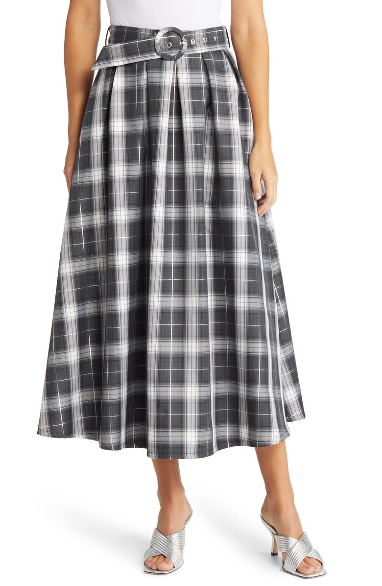 NIKKI LUND Olivia Plaid Belted Skirt, Main, color, 