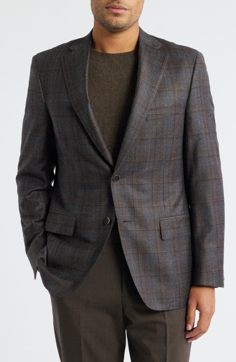 Milano Contemporary Fit Brown Shadow Plaid Super 130s Wool Sport Coat (Regular & Big)