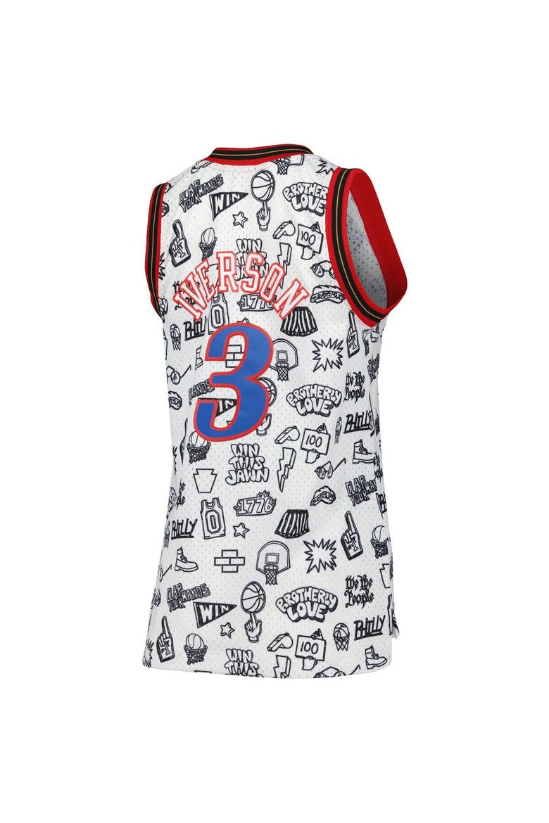 Women's Mitchell & Ness Allen Iverson White Philadelphia 76ers 2000 Doodle Swingman Jersey, Alternate, color, White