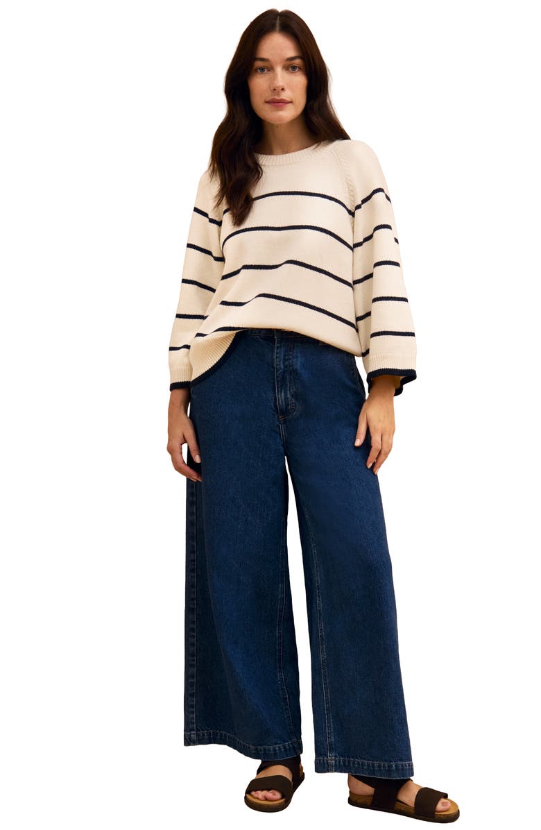 Celtic & Co. Raglan Crop Sleeve Crew Sweater, Alternate, color, Ecru Stripe