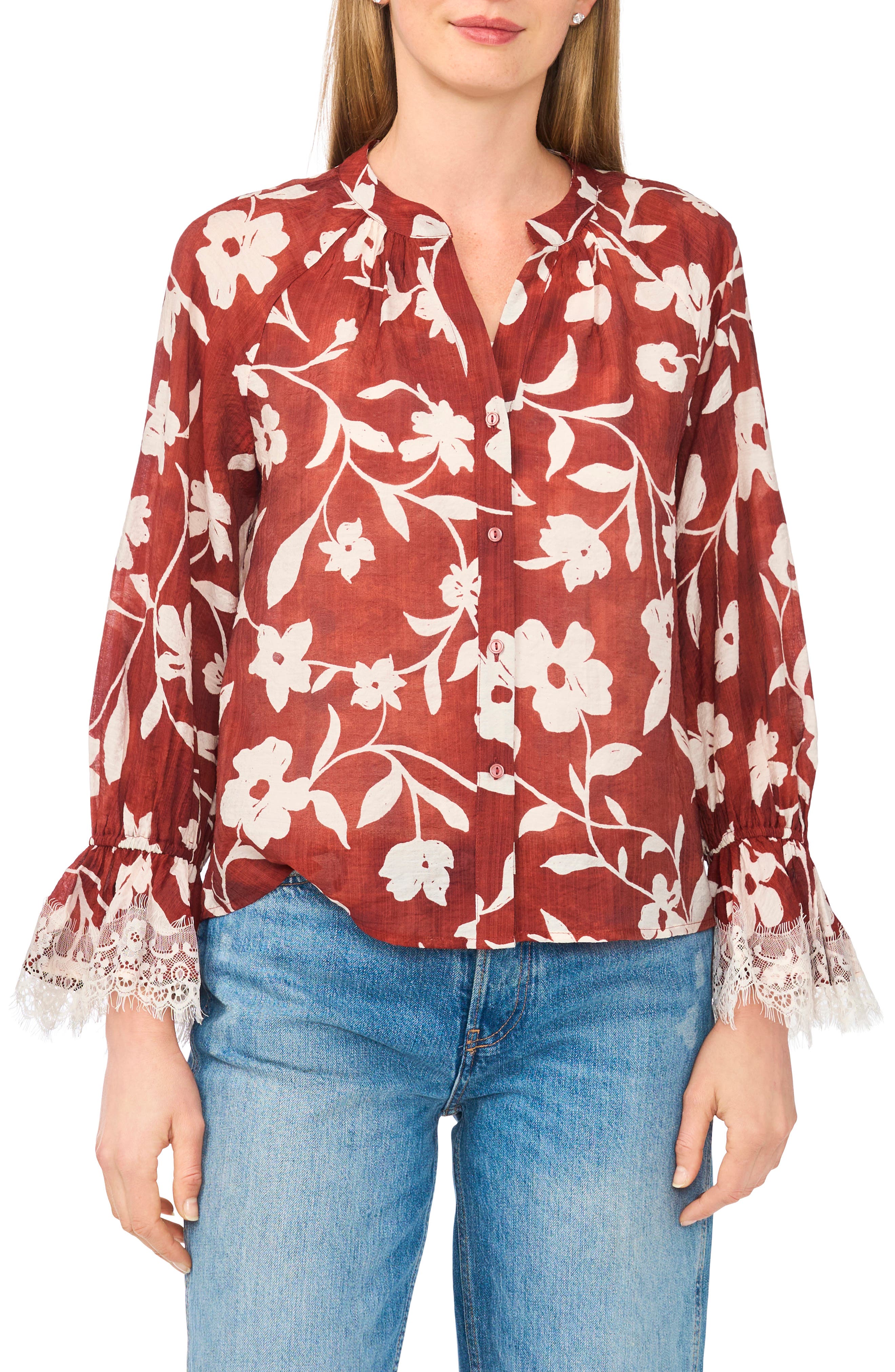 Floral Lace Cuff Top