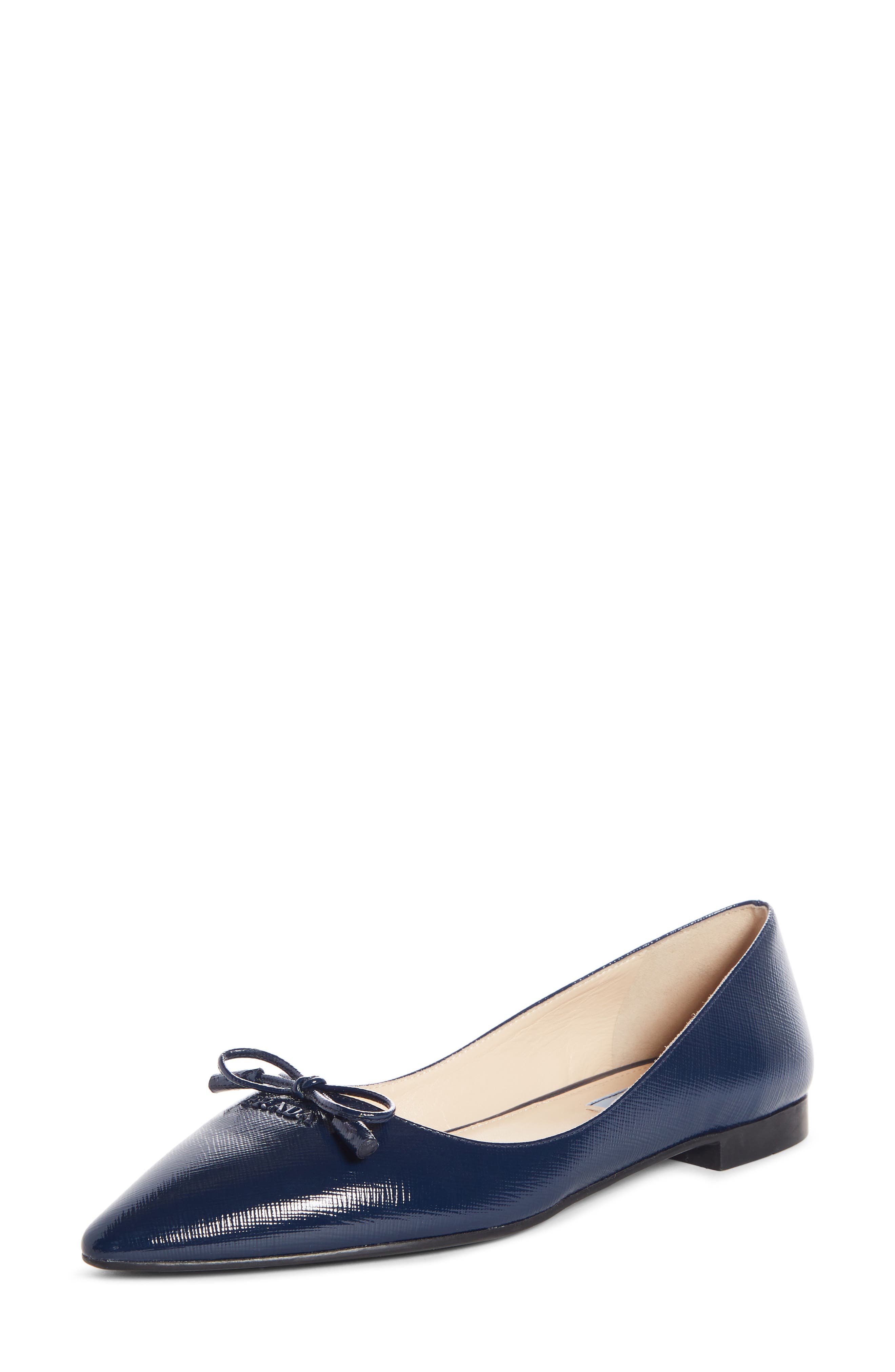 Prada Bow Logo Pointed Toe Flat, Main, color, 
