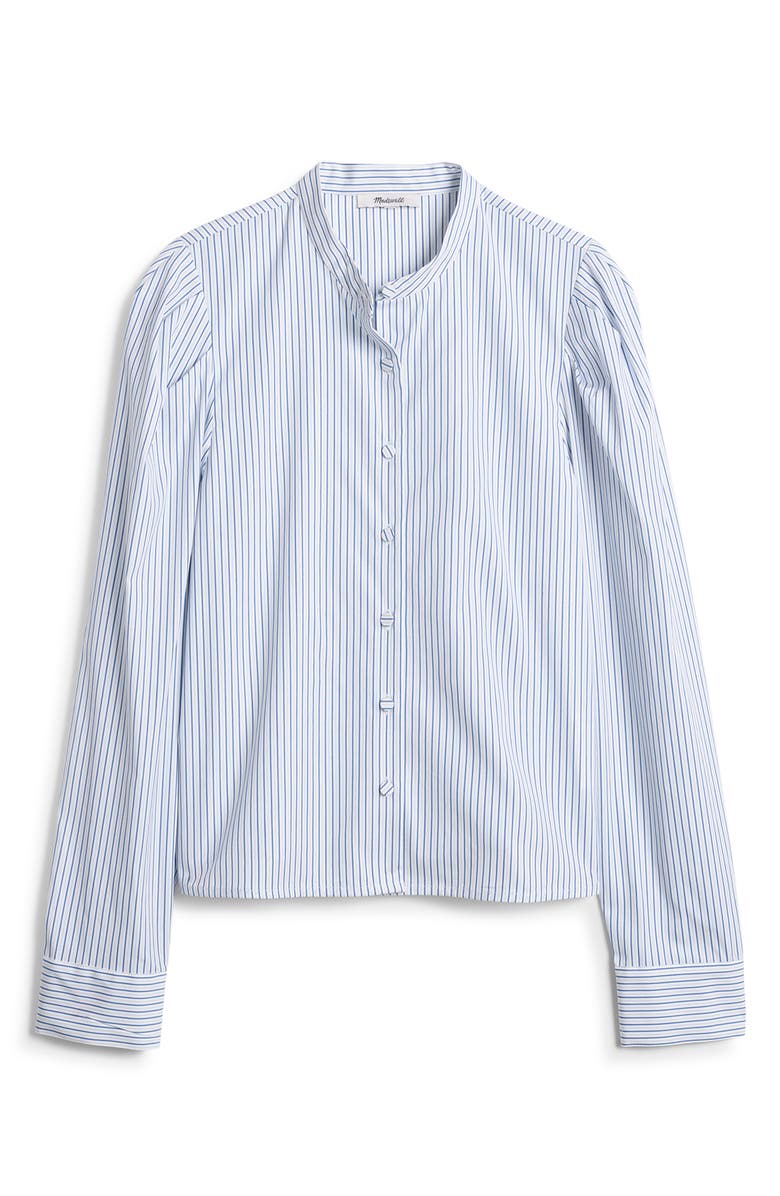 Madewell Paulina Stripe Cotton Poplin Band Collar Button-Up Shirt, Alternate, color, Hydrangea