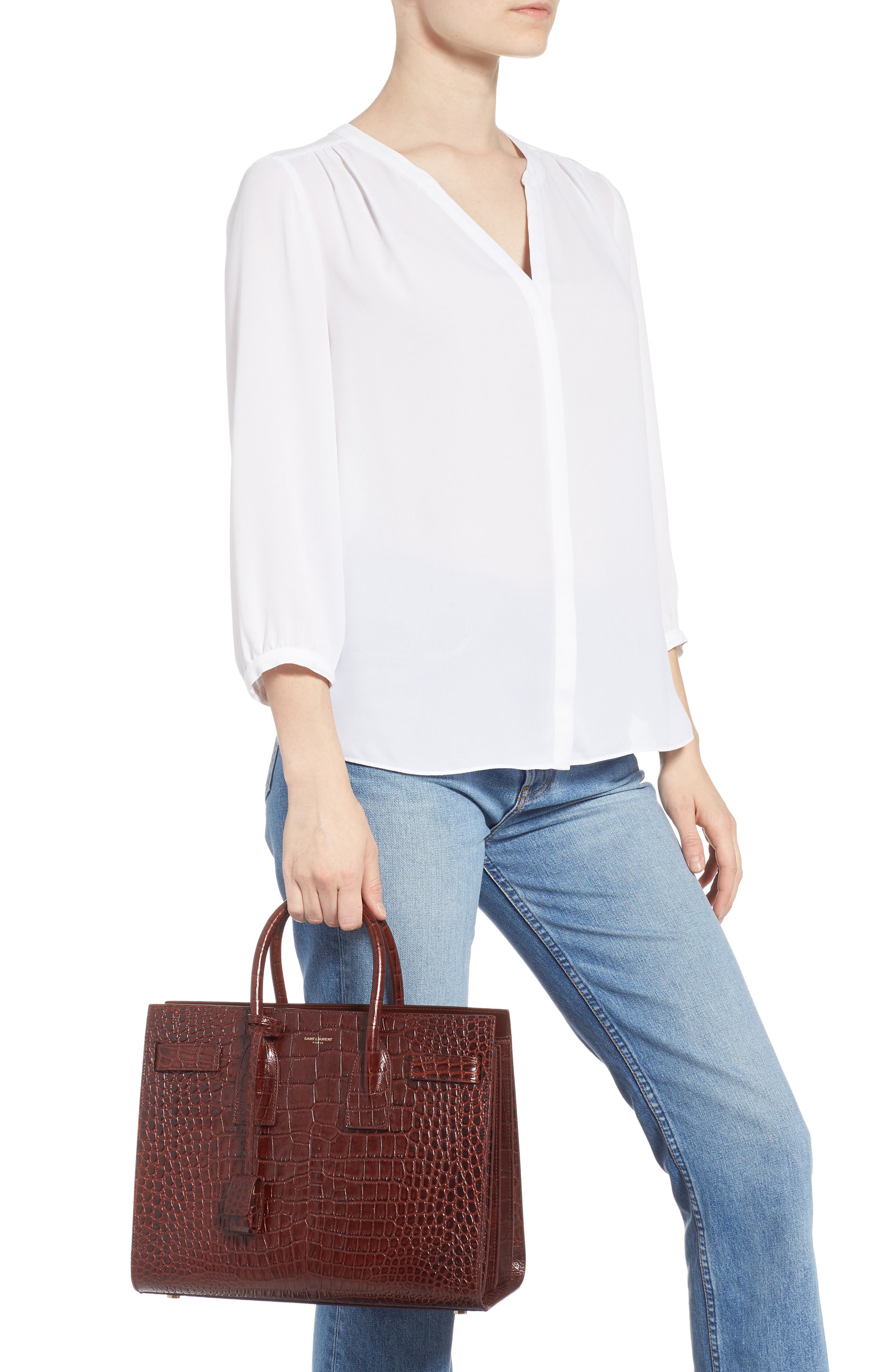 Saint Laurent Small Sac de Jour Croc Embossed Leather Tote, Alternate, color, 