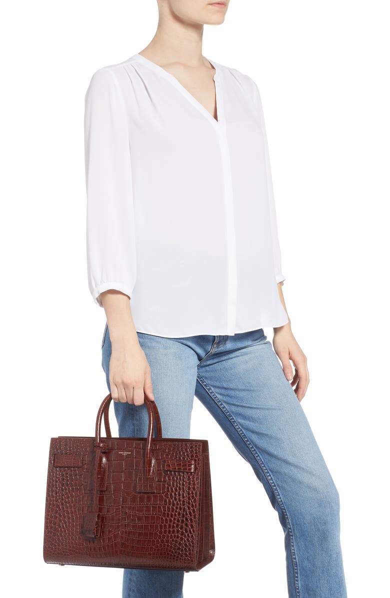 Saint Laurent Small Sac de Jour Croc Embossed Leather Tote, Alternate, color,