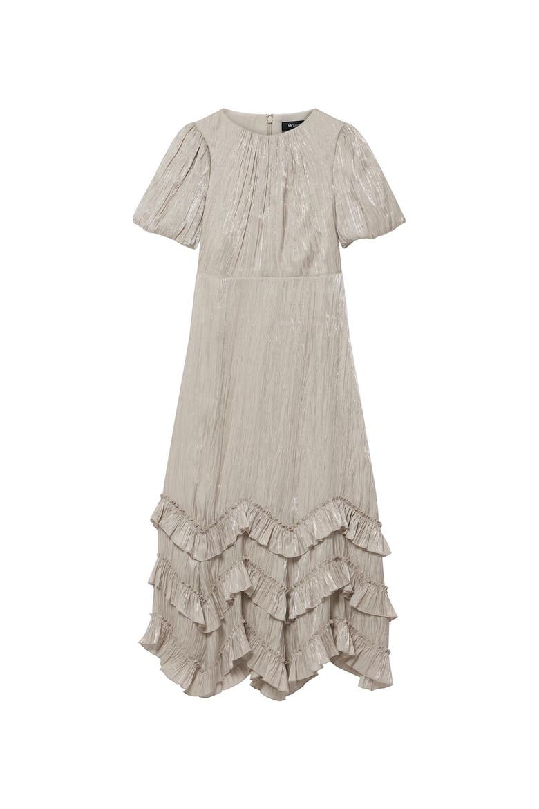 Metallic Ruffle Midi Dress, Alternate, color, Neutral