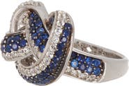 SUZY LEVIAN Sterling Silver Blue Sapphire & Lab Grown White Sapphire Diamond Accent Twist Ring