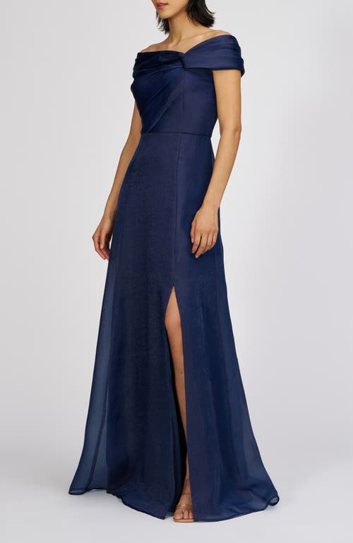 Js Collections Isadora Off The Shoulder Organza Gown In Navy