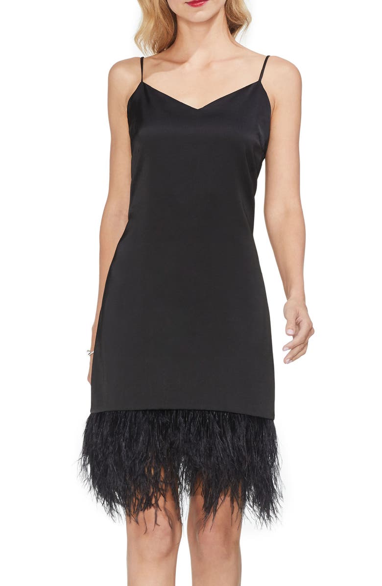 Vince Camuto Feather Hem Satin Slipdress, Main, color,